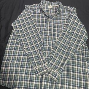 L.L. Bean Green and Blue Plaid Button Down Shirt
